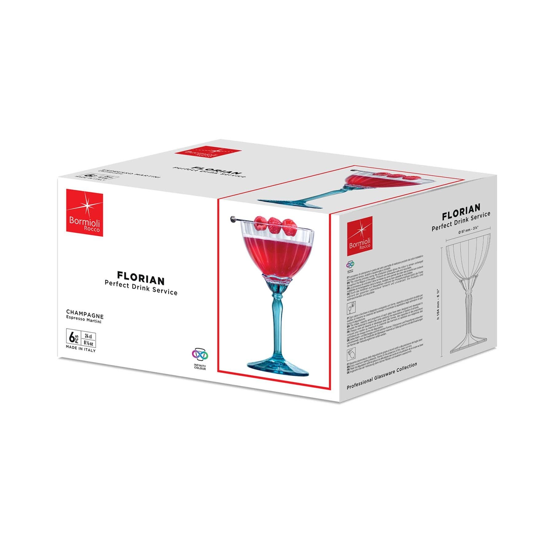 Rinkit Ltd - Vente Verres à cocktail/alcool - Florian verre à cocktail champagne 240 ml - par Bormioli Rocco3