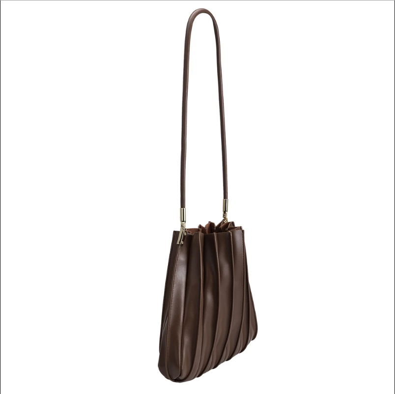 Melie Bianco - Wholesale Shoulder Bag - Women's - Carrie Chocolate Pleated Vegan Shoulder Bag Pre-Order 1/052
