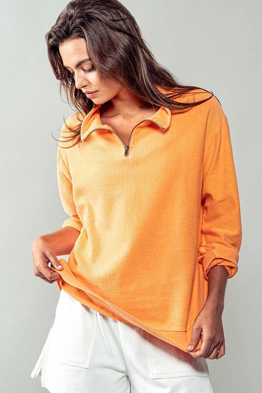 Urban Daizy - Wholesale Sweatshirt - Women's - Vintage Washed Quarter Zip Ribbed Sweatshirt17