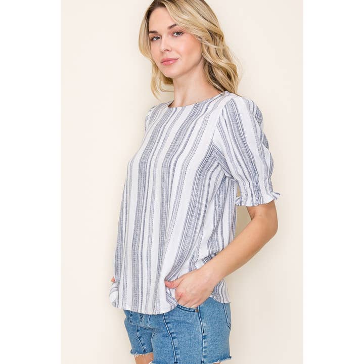 NAVY YARNDYED STRIPED TOP for wholesale on Faire