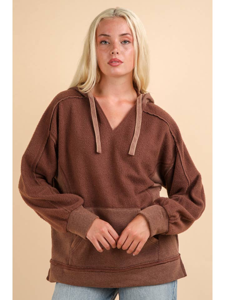 VERY J - Wholesale Knit Top - Women's - NT11737-Mineral Washed Oversized Casual Hoodie Knit Top