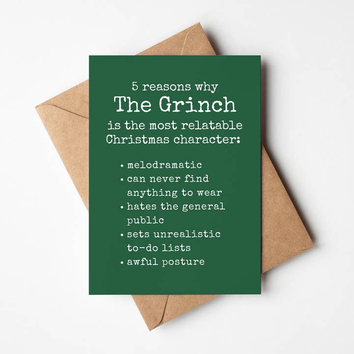 Zuordenbare Grinch-Weihnachtskarte für den Großhandel von Moonshine Prints