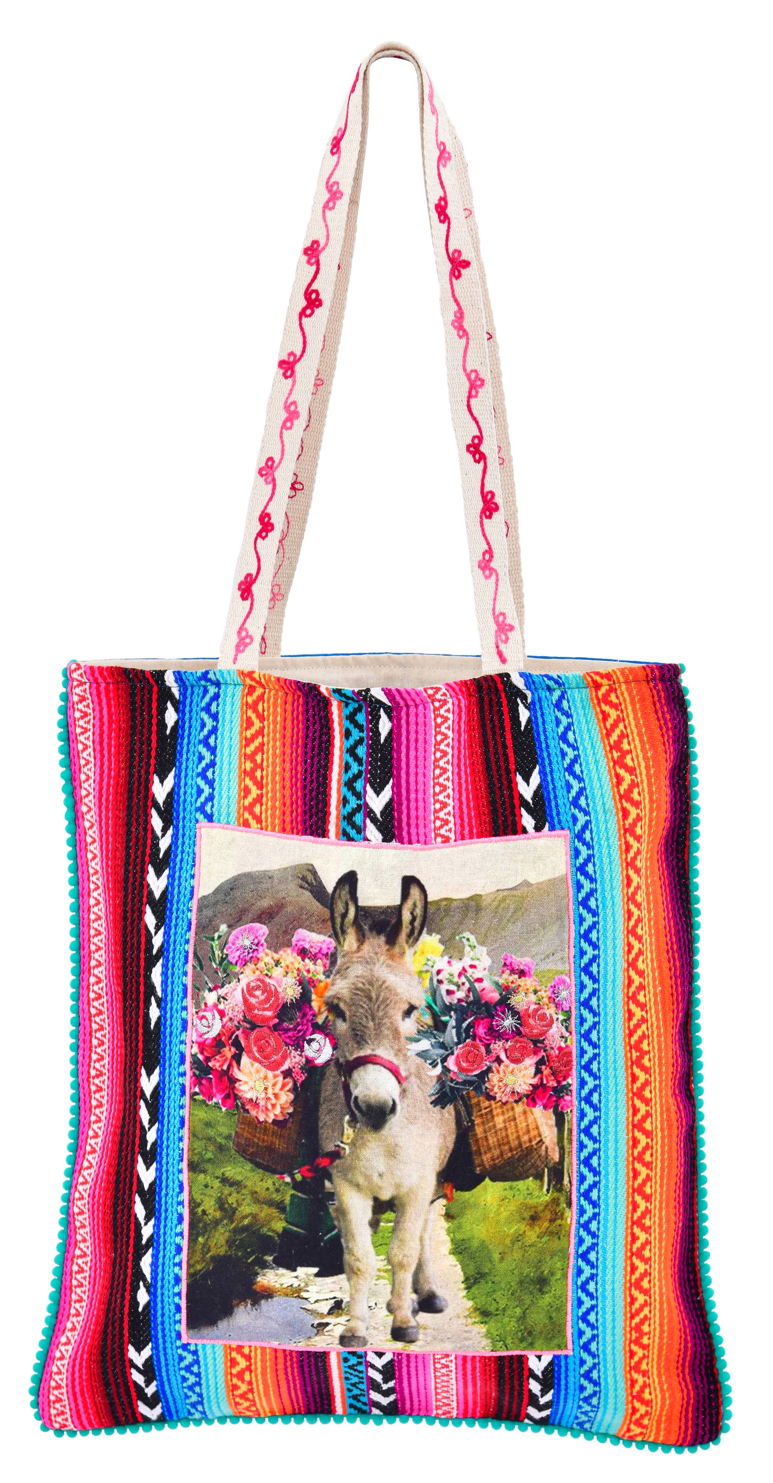 Karma Living - Wholesale Tote Bag - Women's - Set of 3 Donkey with Sarape Fabric Totebags 14X16"1