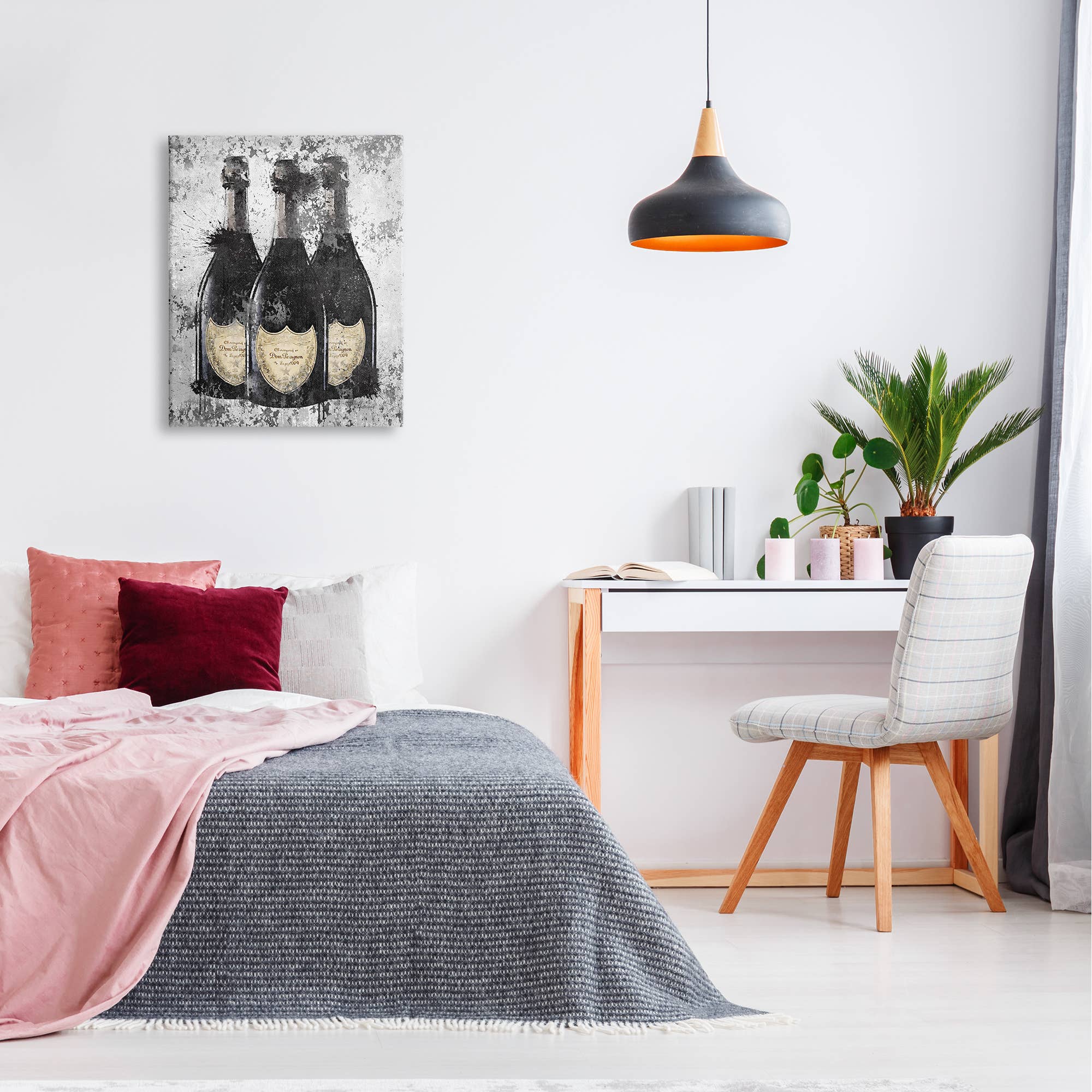 Stupell Industries - Wholesale Art Print - Champagne Bottles Grey Gold Ink Illustration Canvas Wall Art1