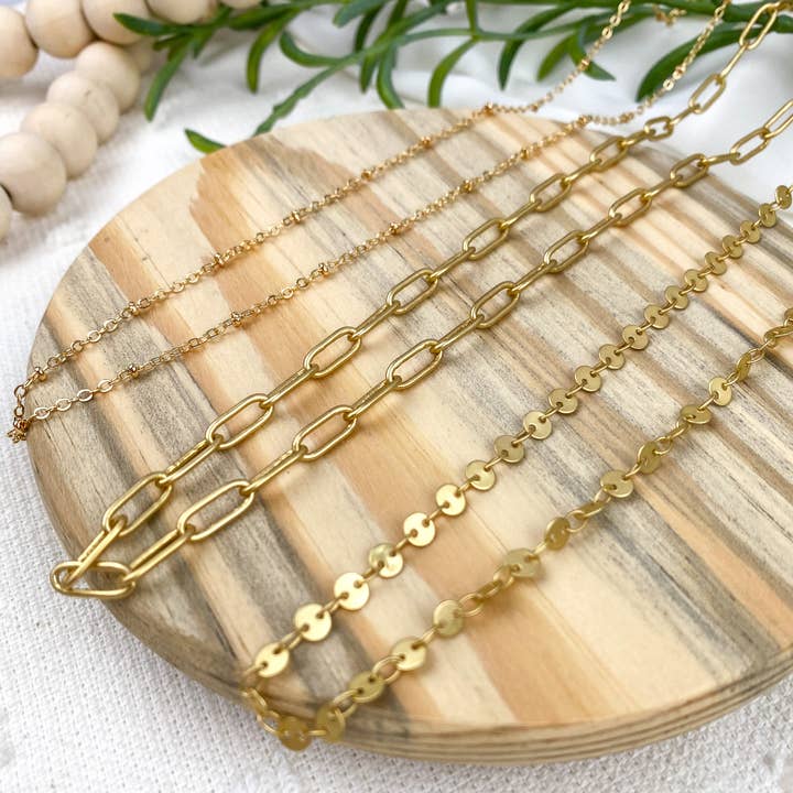 Light Shine - Wholesale Link & Chain Necklace - Paperclip Layering Necklace | Gold Plated Disc, Dainty Chain8