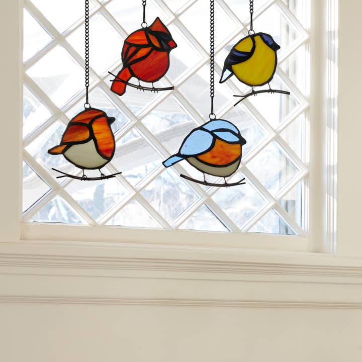 River of Goods - Wholesale Suncatcher - 4.5"H Bird Quartet Stained Glass Window Panel Set