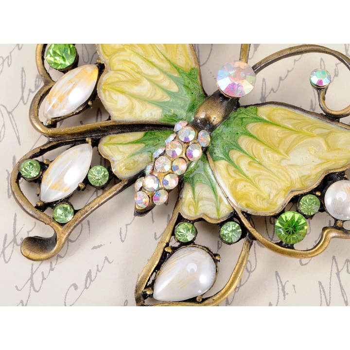 AK Brand - Wholesale Brooch - Antique Green Enamel Opal Butterfly Insect Brooch Pin