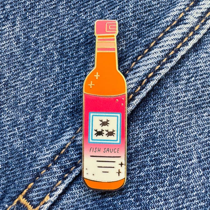 Fish Sauce Enamel Pin for wholesale by Happy Little Paper Co