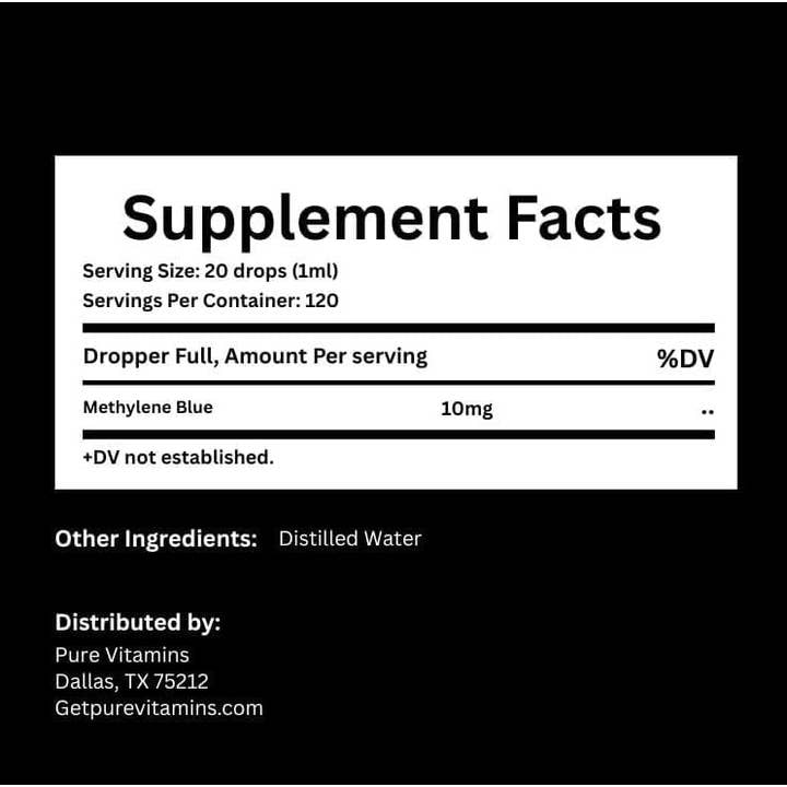 pure Vitamins – wholesale Oral supplement/vitamin – Pure Vitamins Organic Methylene Blue Drops - 10mg - 120ml2
