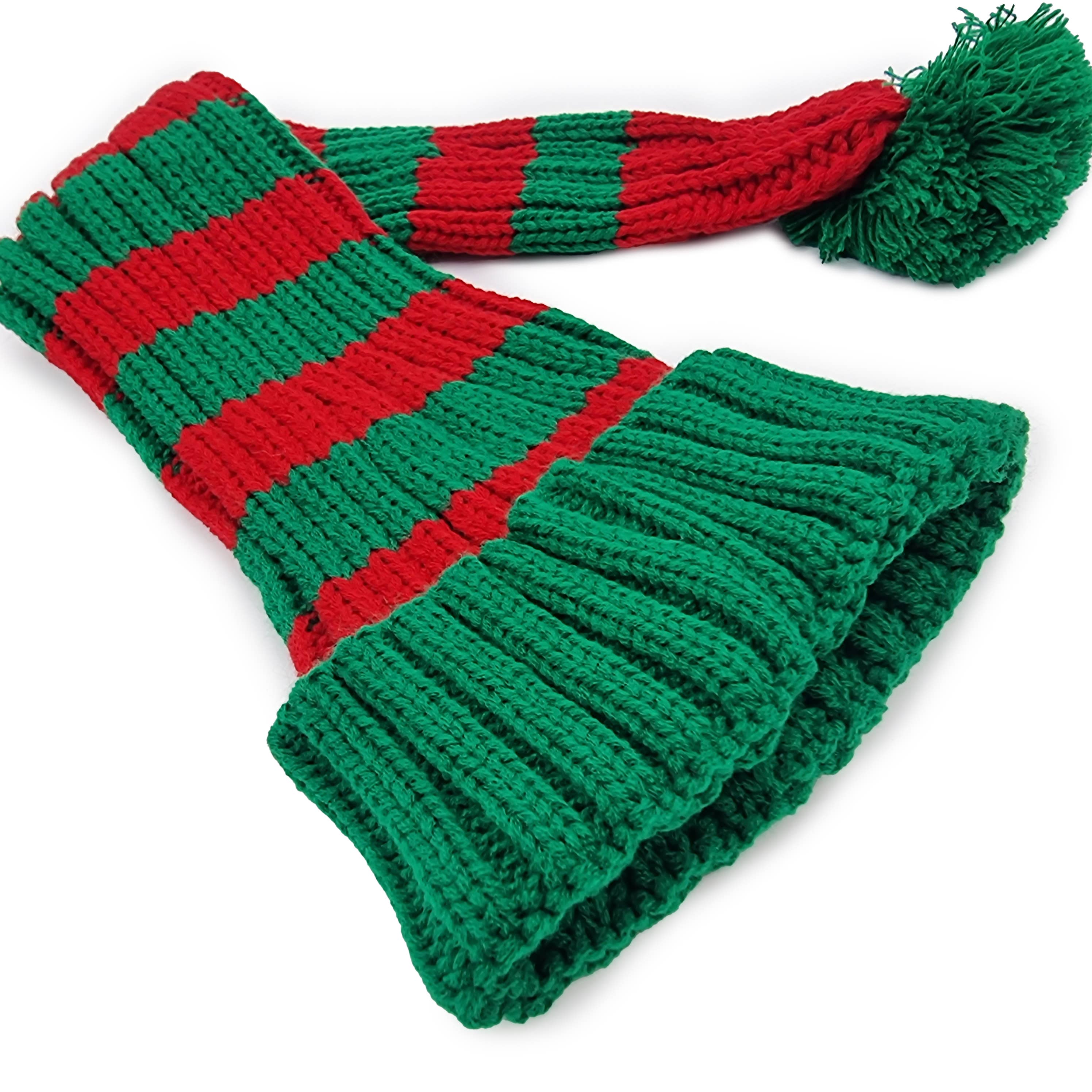 Snazzy Santa – wholesale Beanie – Unisex – Coarse Knitted Santa Hat - Green and Red Stripes4