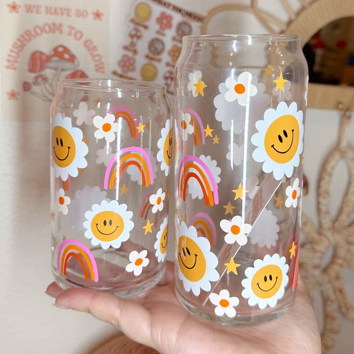 Happy Flower Glass Cup for wholesale by amarieacreates