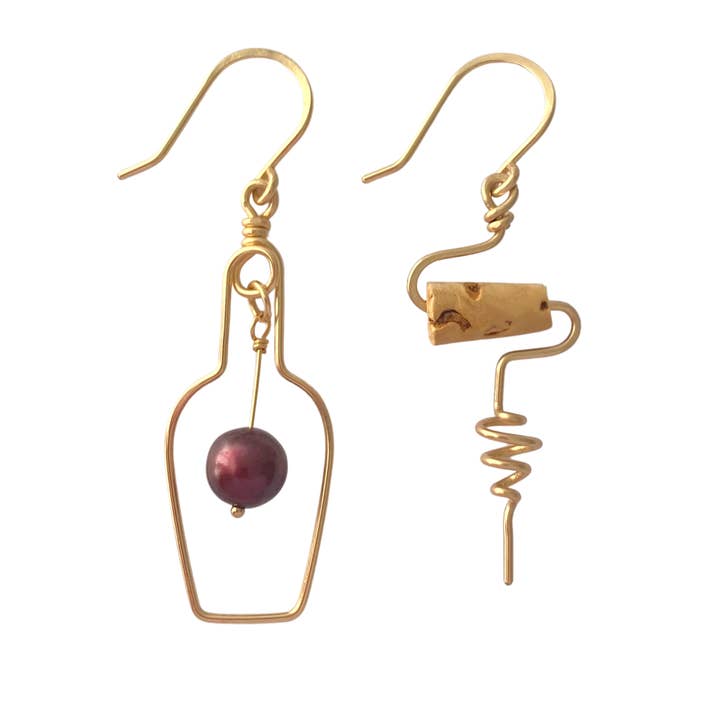 Boucles d'oreilles en forme de vin, en forme de raisin rouge, en argent, garnies d'or 14 carats pour la vente par BlighPosh