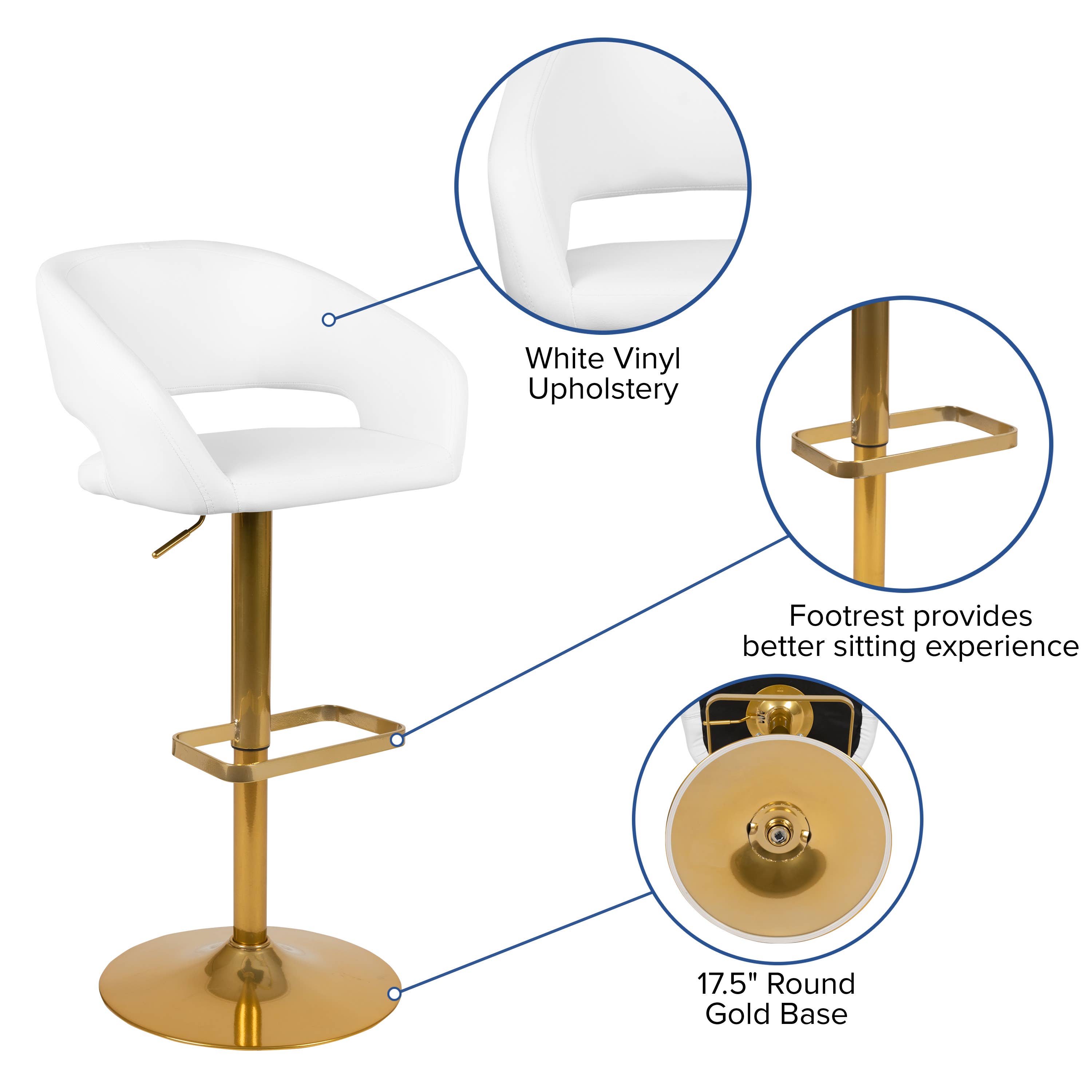 White Vinyl Barstool - Gold Base for wholesale on Faire3
