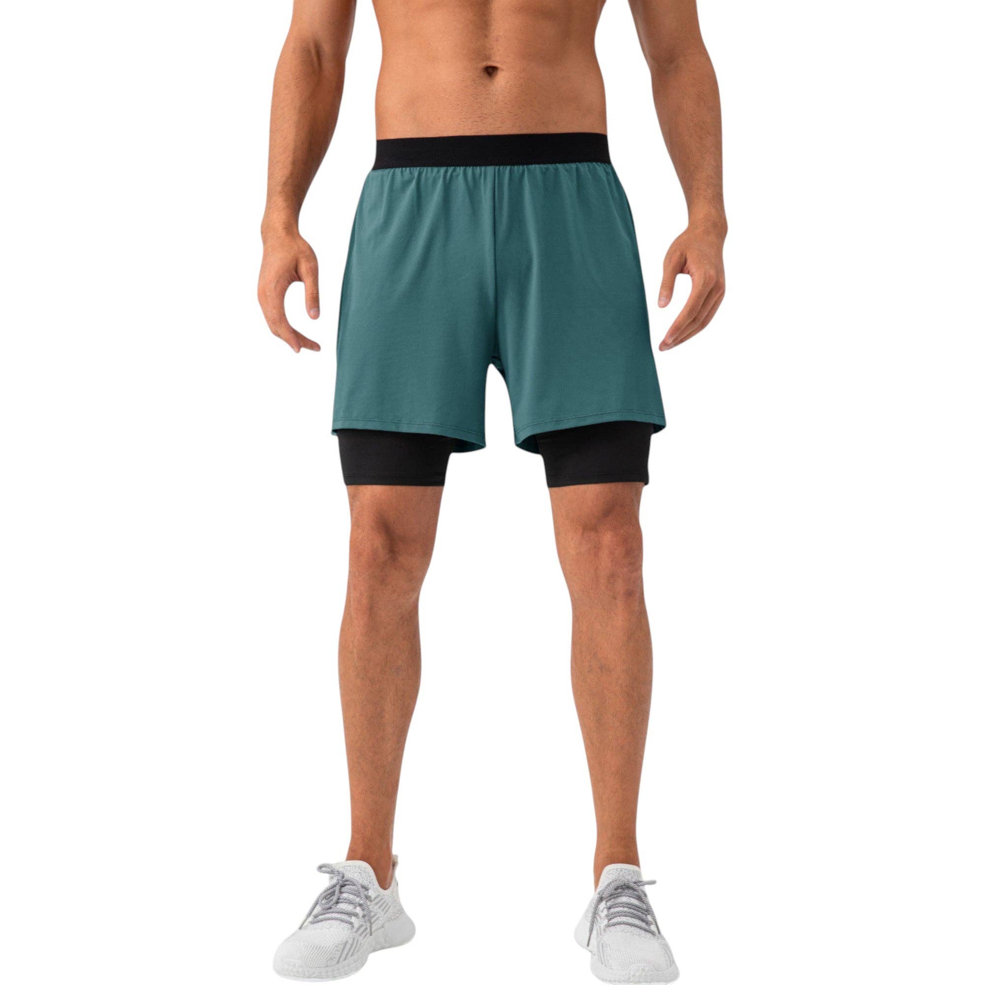 Active by Anna-Kaci - Wholesale Athletic Shorts - Men's - Men's 2-in-1 Training Shorts with Inner Compression Layer an6