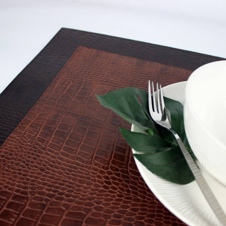 Signature Home Collection GmbH - Wholesale Placemat - Placemats set of 6 rectangular croco light brown dark brown1
