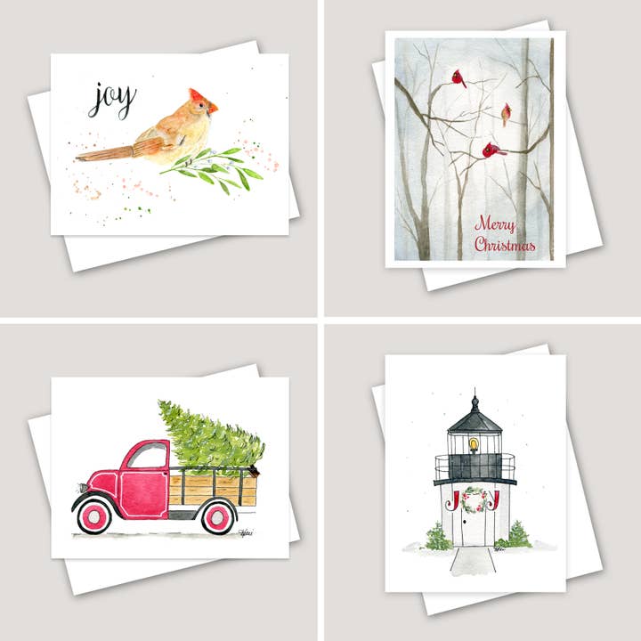 Maine Christmas - Ensemble de 8 cartes de vœux pour la vente par Kelli McNichols Art