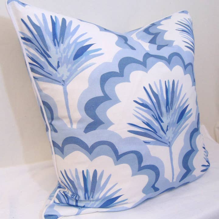 Lowcountry Linens - Wholesale Throw Pillow Cover - Limited Edition Lace Fronds Blue/Grey Pillow Cover Welt