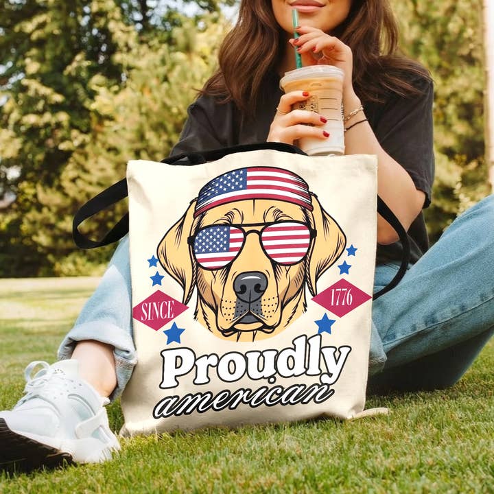 July 4th United 250 Patriotic Labrador Dog Reusable Tote Bag for wholesale by Vivtrek