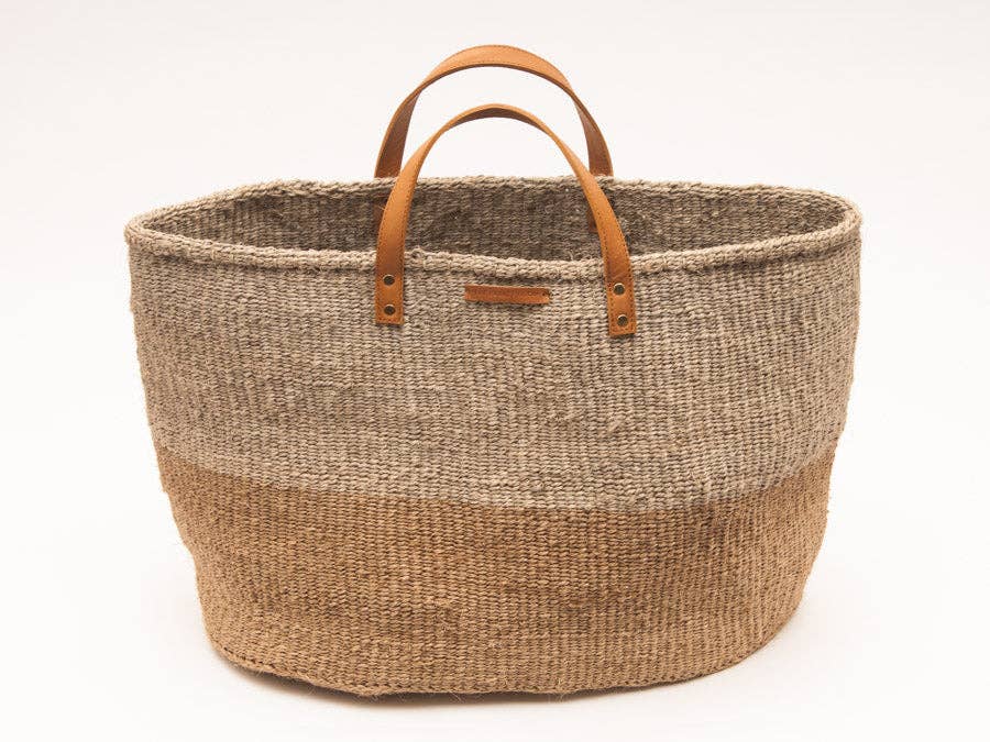 The Basket Room – wholesale Top handle bag – women's – KAZA: Brown & Grey Two Tone Woven Shopper1