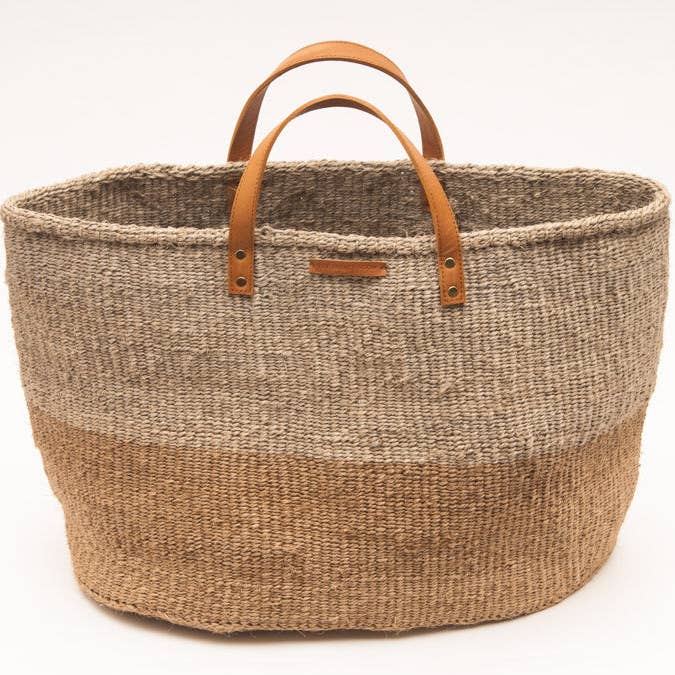 The Basket Room – wholesale Top handle bag – women's – KAZA: Brown & Grey Two Tone Woven Shopper1