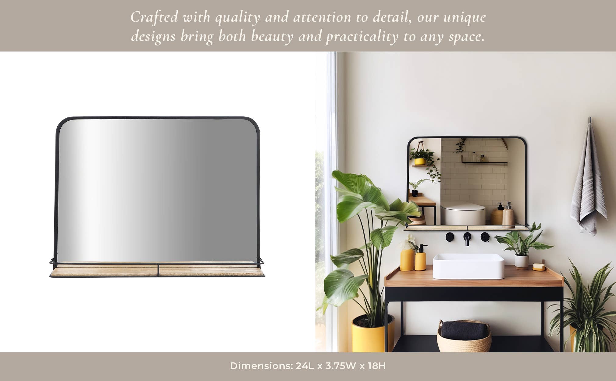 Sagebrook Home - Wholesale Wall Mirror - Metal Wood Wall Mirror with Folding Shelf - Black, 18 in.5