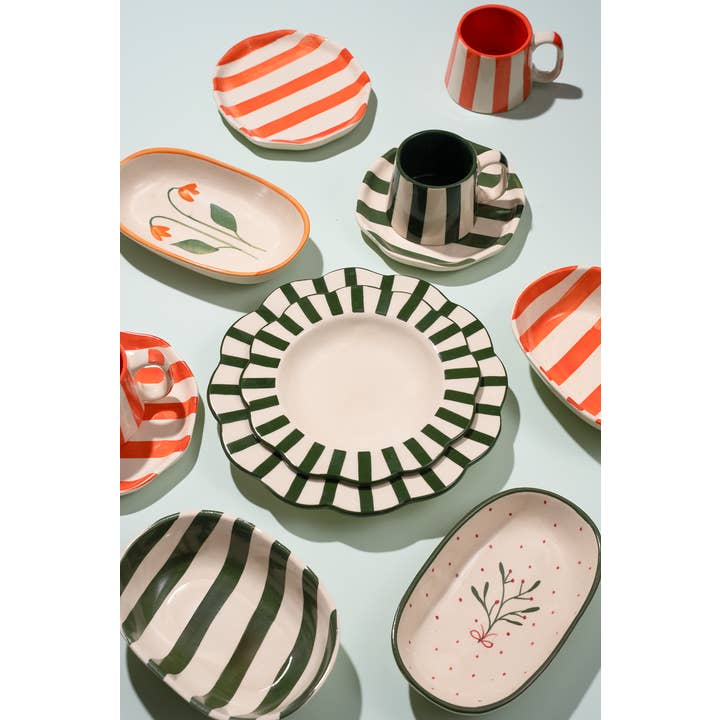 Casa Amarosa - Wholesale Coffee Mug - Ceramic olive Stripe Coffee cup- 220ml 2