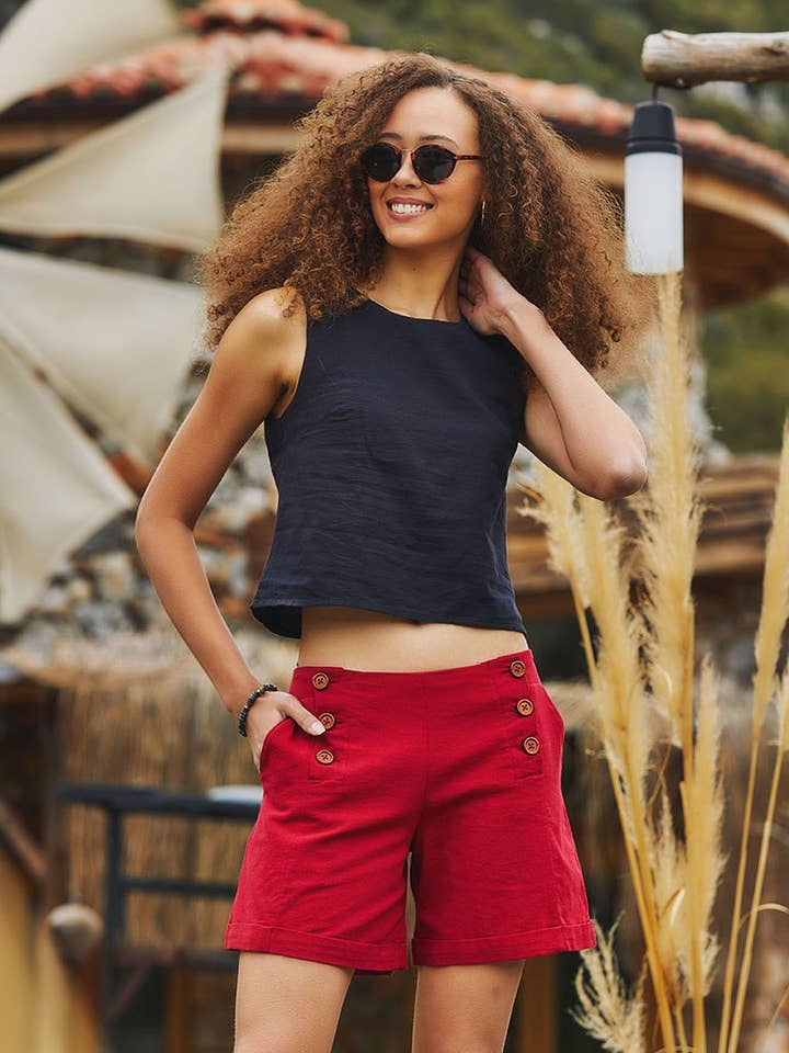 Special Button Closure Red Boho Shorts for wholesale by BohoClandestino