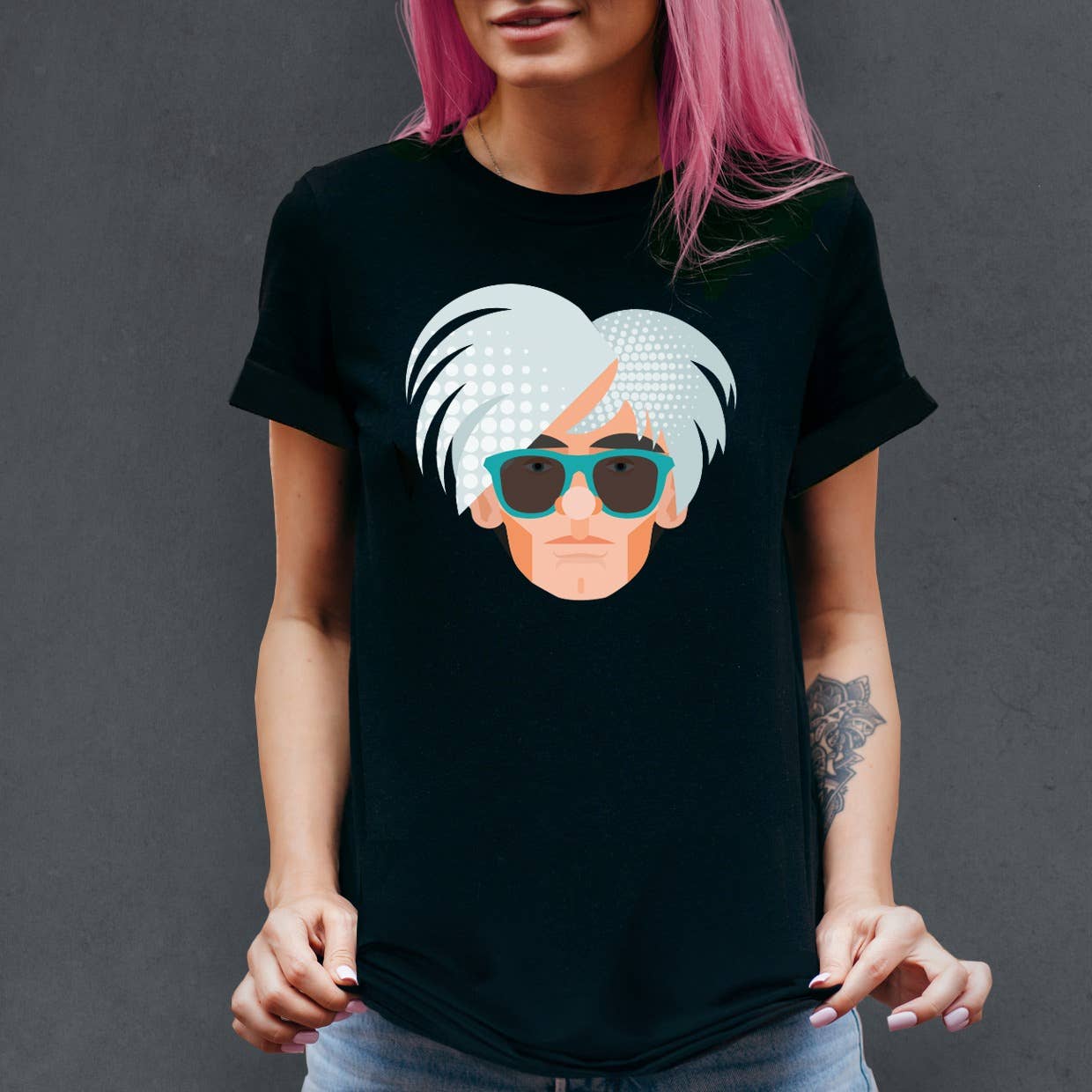 Kalidoskopio – T-shirt estampada - Mulher por atacado – CAMISETA NEGRA E GEO