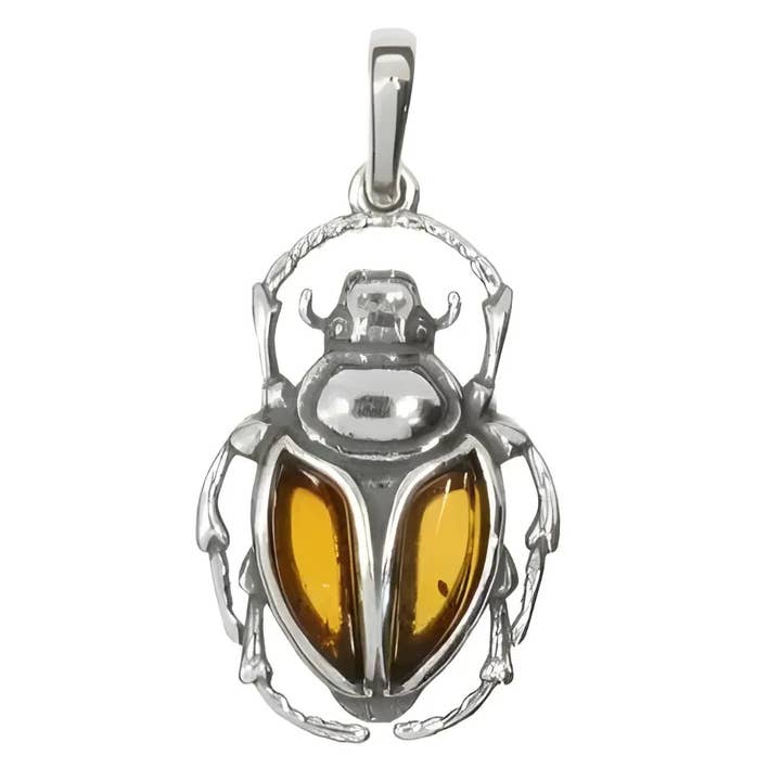 Amberman - Vendita all'ingrosso Ciondolo/pendente - Ciondolo a forma di scarabeo in argento Sterling color ambra cognac