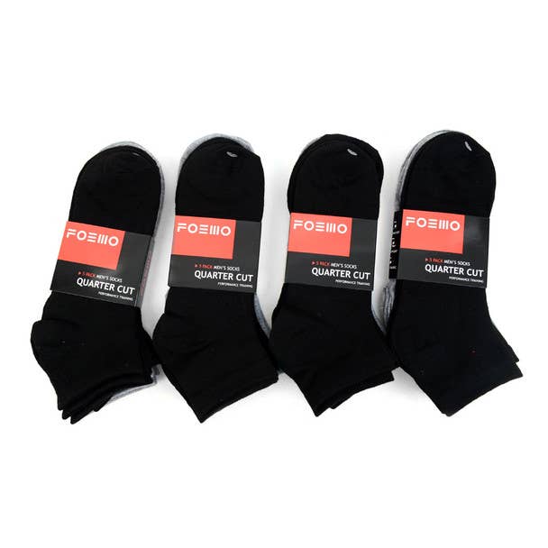 Selini New York - Wholesale Socks - Men's - 5 Pairs Men's Quarter Cut Black & Gray Socks Pack2
