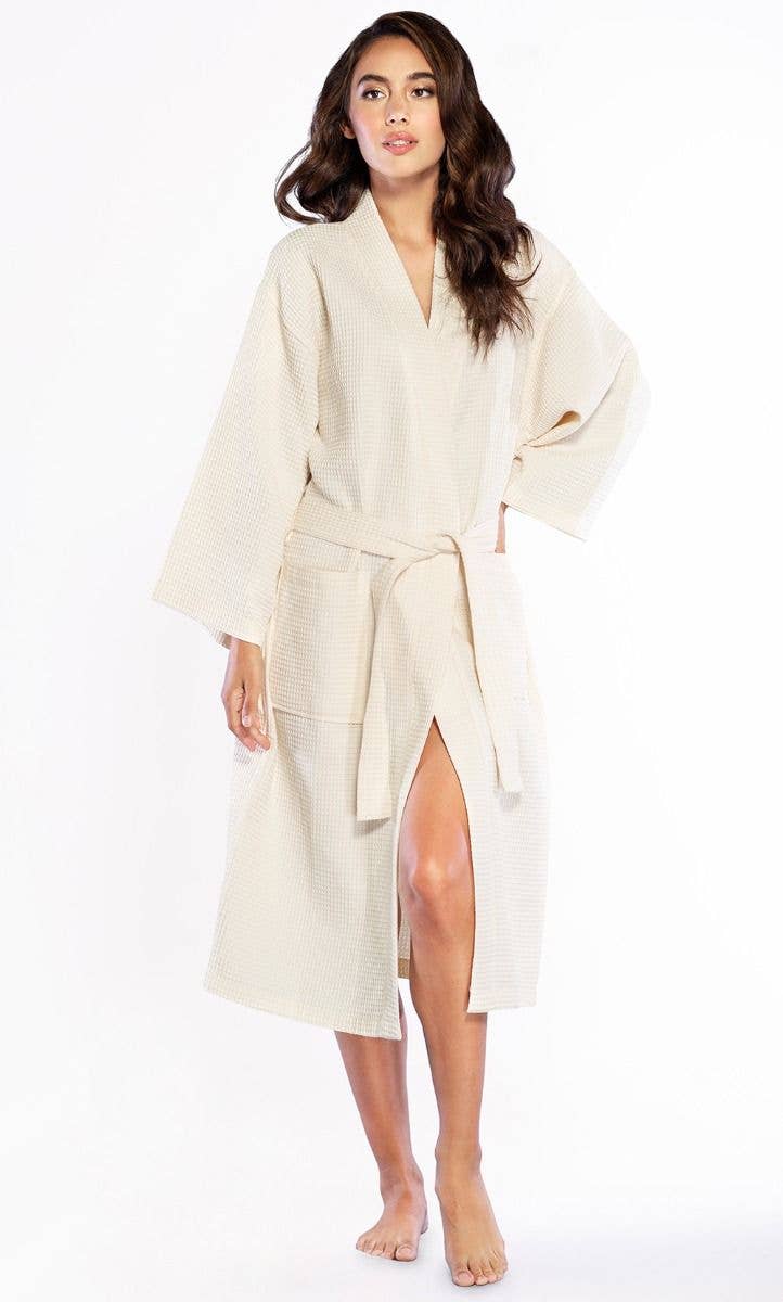 LM Brands Waffle Uni-Sex Kimono Beige Long Robe Square Pattern LM7023-Beige for wholesale on Faire1