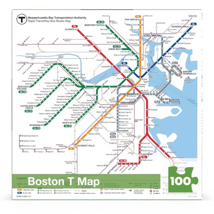 New York Puzzle Company - Wholesale Puzzle - Adult - Boston T Map Mini - 100 Piece Mini Puzzle