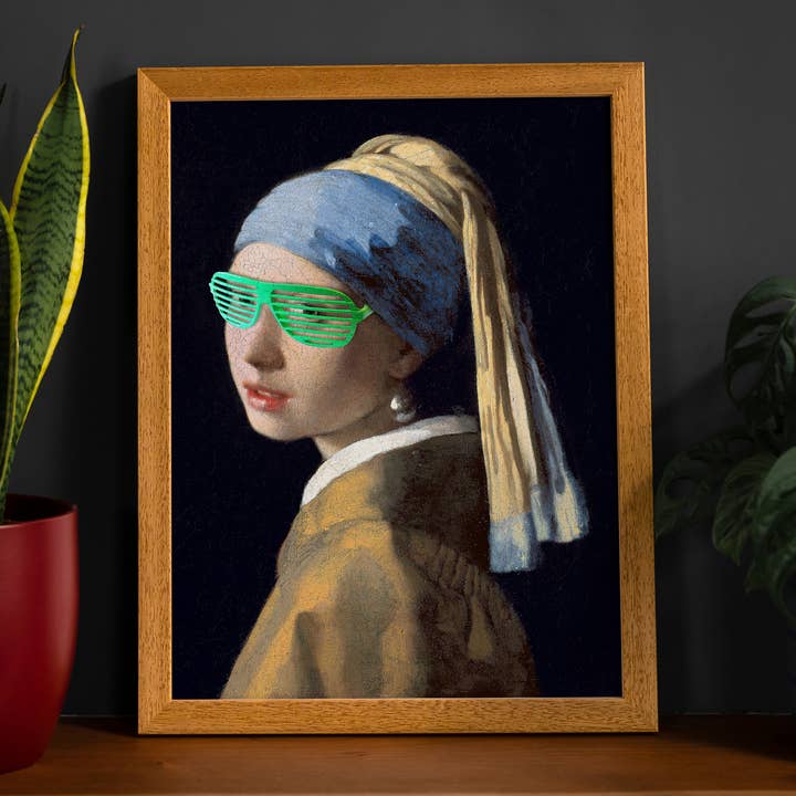 Girl With Green Shutter Shades Print for wholesale by Ink & Drop