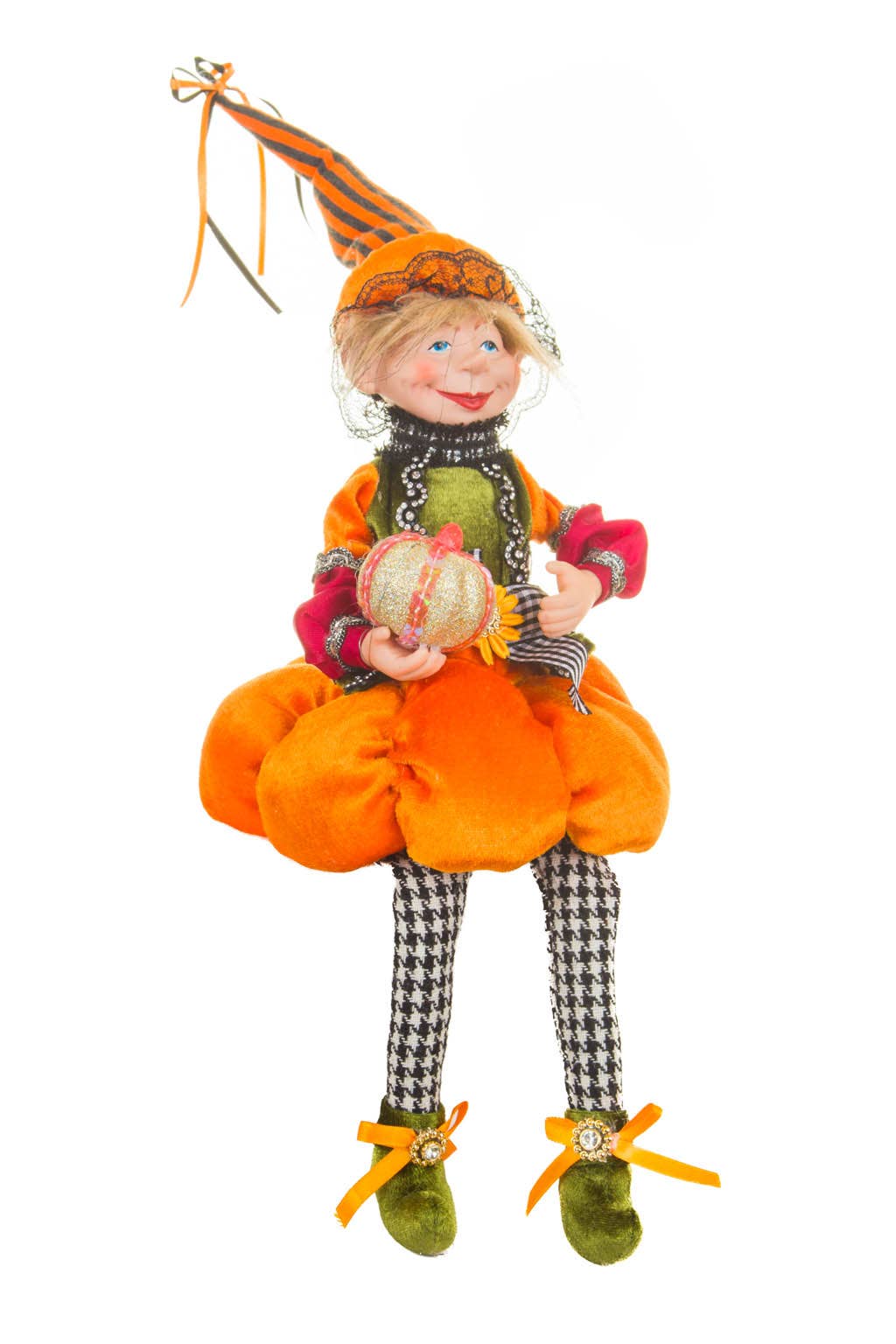 Starlight Collection - Wholesale Decorative Figurine - Orange/Green Elf Girl Doll with Pumpkin Hat3