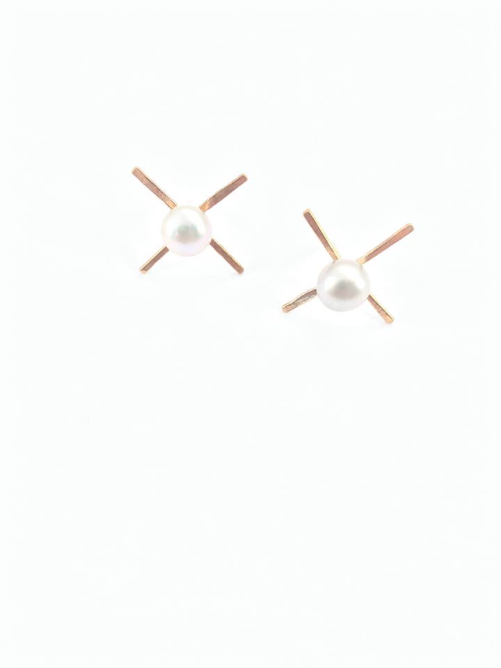 Pearl X Stud Earrings for wholesale by Union Studio Metals