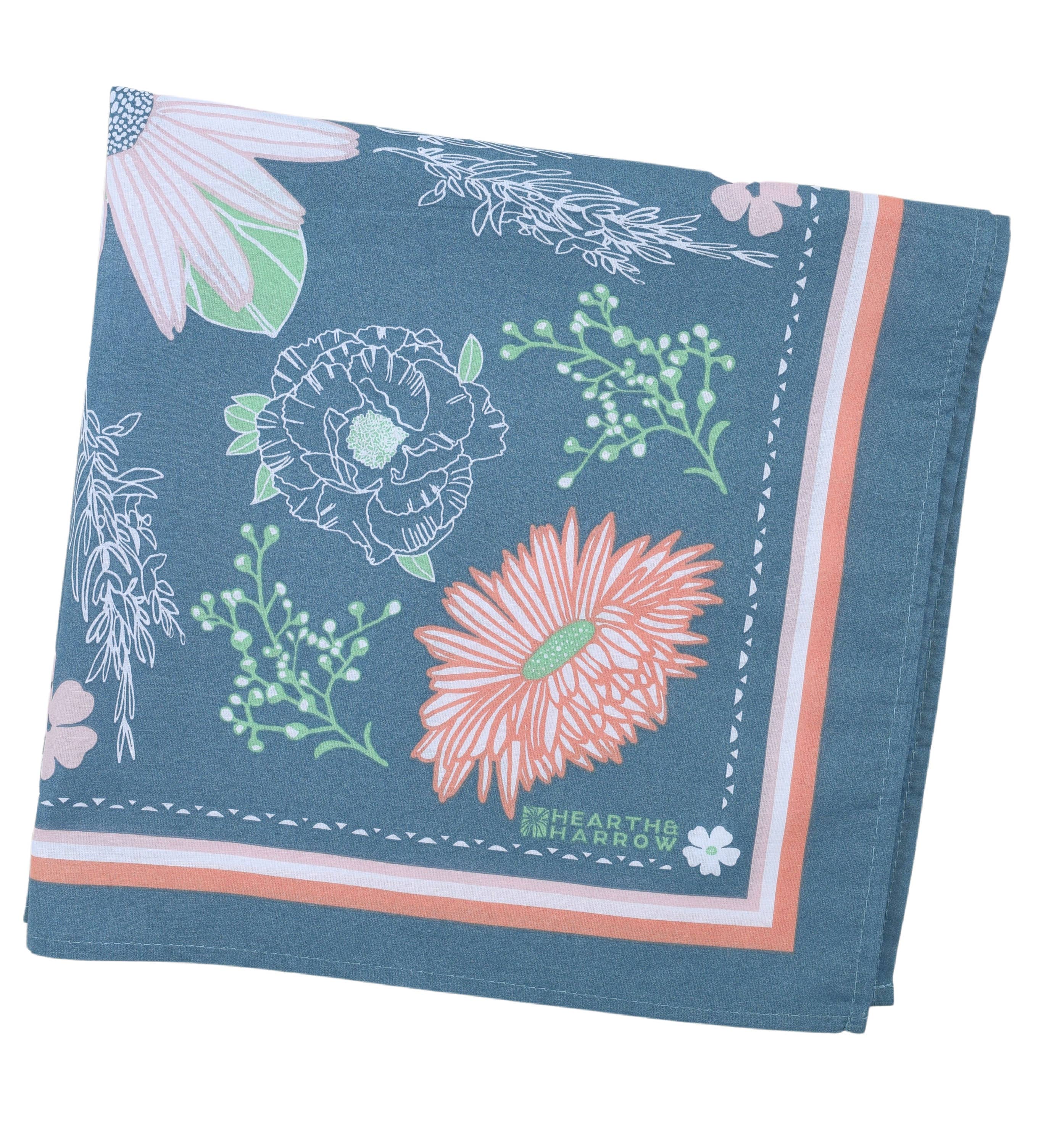 Hearth and Harrow - Wholesale Bandana - Unisex - Calendula Blossom Bandana - 100% Cotton - Hand Printed Blue2
