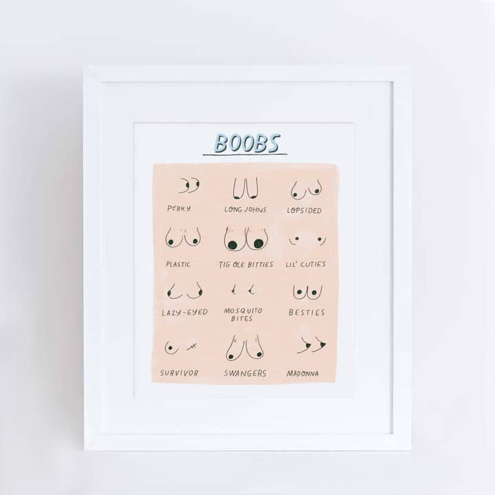 Funny Pink Boobs Art Print for wholesale by Aviate Press