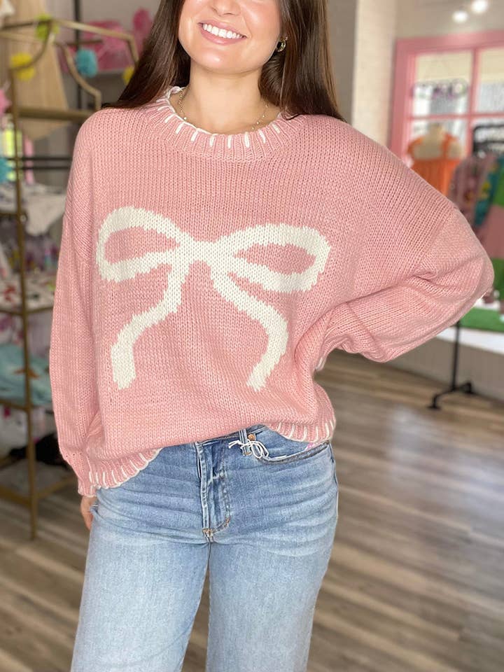 Little Trendy - Wholesale Knit Sweater - Women's - Valentine‘s day sweet Bow jacquard sweater