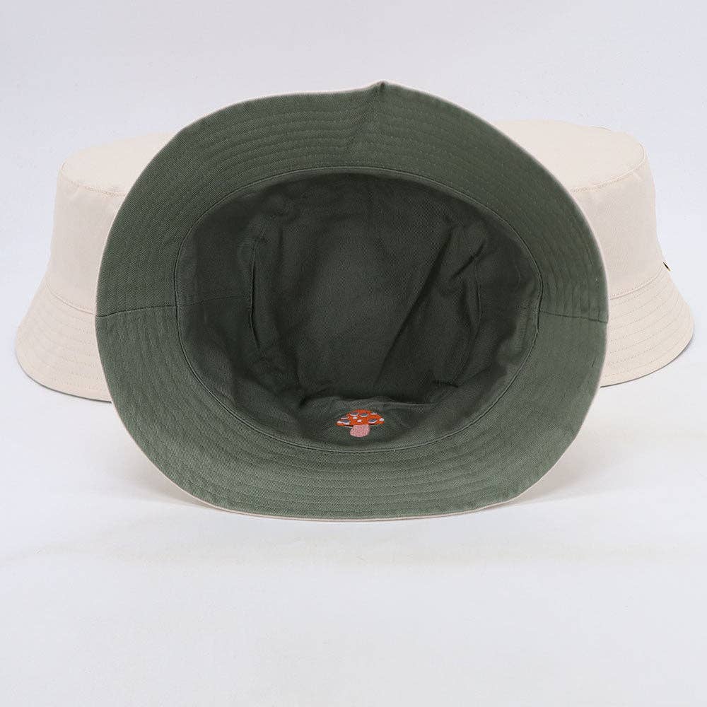 Jessthechen - Wholesale Bucket Hat - Women's - Cat & Mushroom Reversible Bucket Hat | Khaki/Cream1