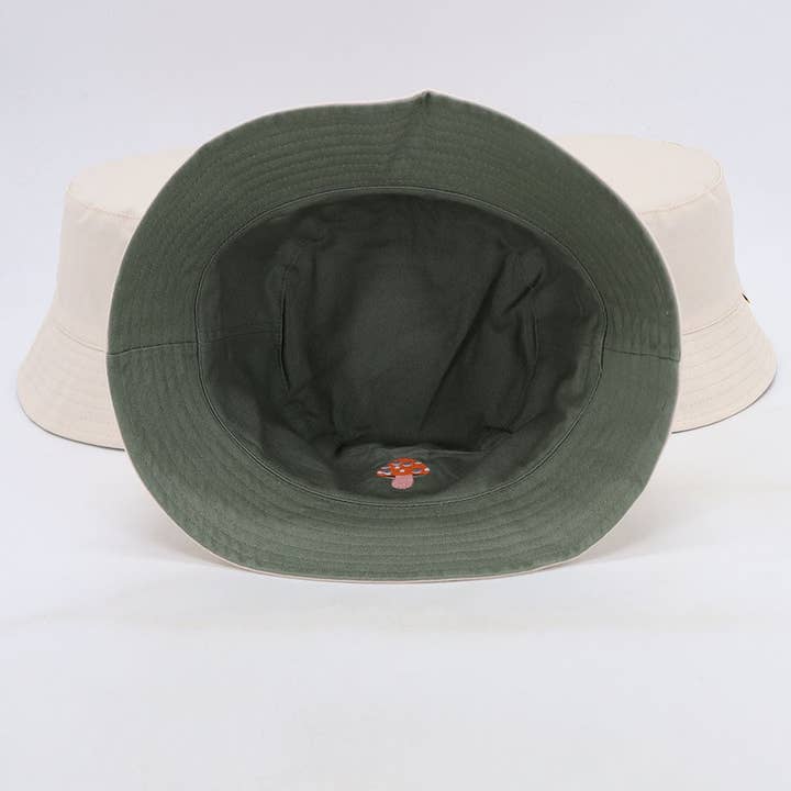 Jessthechen - Wholesale Bucket Hat - Women's - Cat & Mushroom Reversible Bucket Hat | Khaki/Cream1
