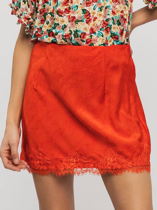 City Queen Satin Skirt with Lace Trim for wholesale by Fashion Week