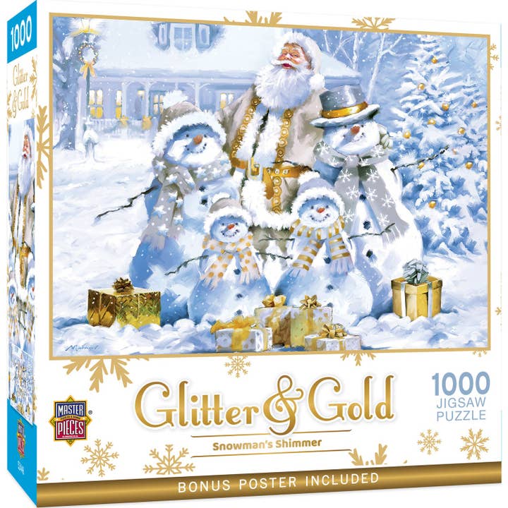 Glitter & Gold - Snowman's Shimmer 1000 Piece Puzzle for wholesale by Masterpieces Puzzles