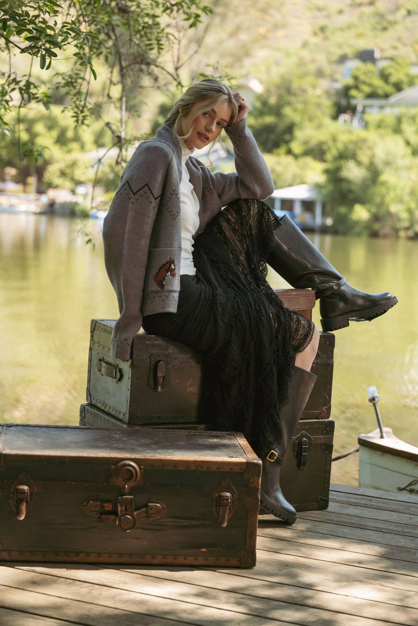 &MERCI - Wholesale Cardigan - Women's - HORSE KNIT SWEATER CARDIGAN MSW1080721