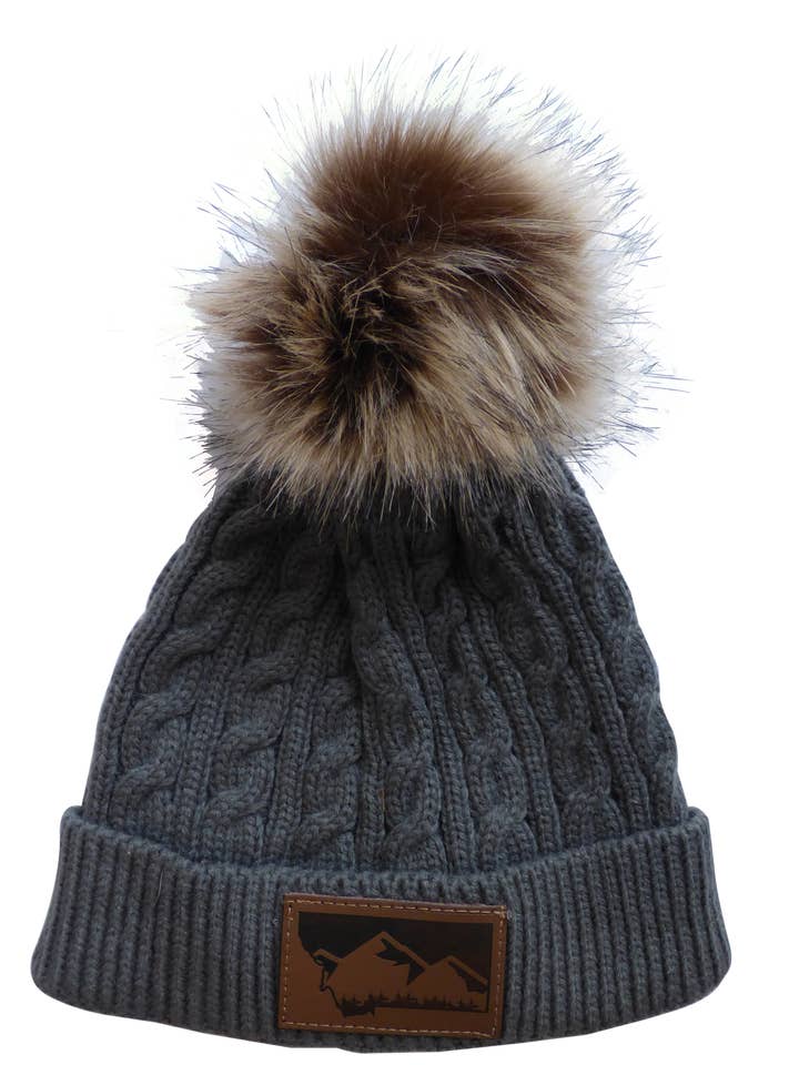 Chapéu de malha recém-nascido Montana Pom Pom Cinzento para Bebé por atacado de Montana Tees