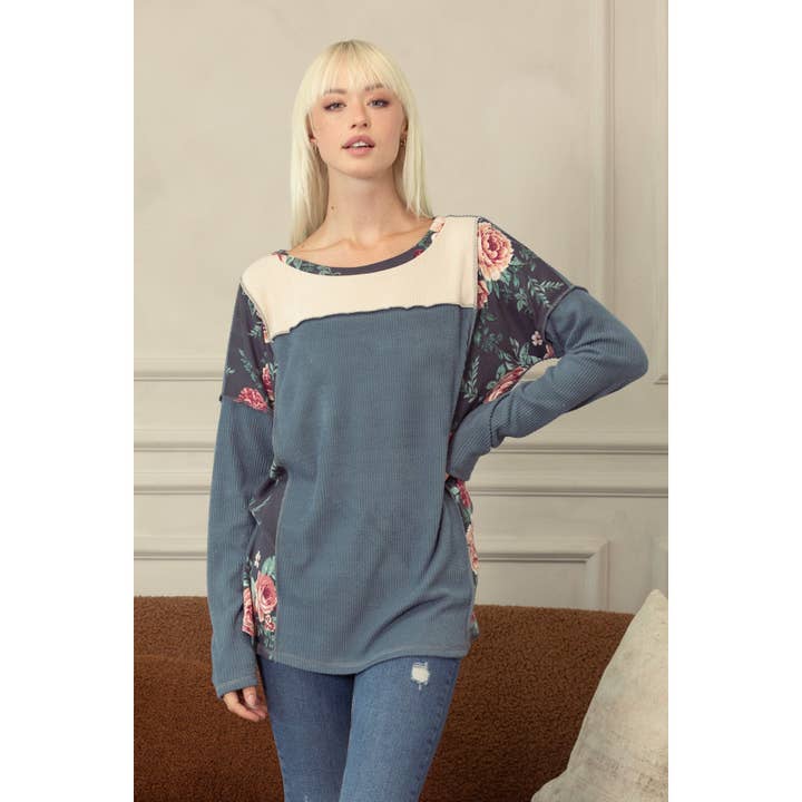 Blomster Farveblok Pullover for engroshandel hos salt & bit