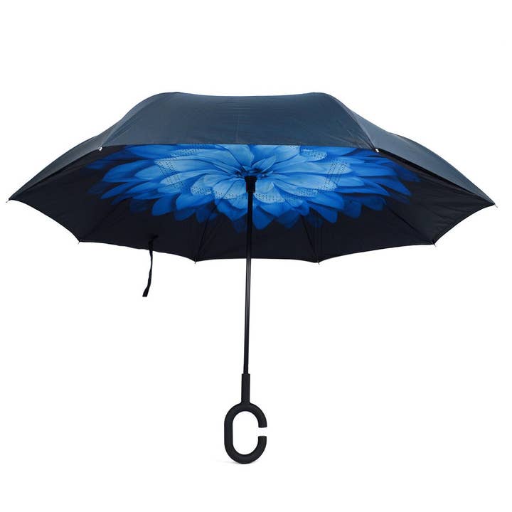 Blue Flower Double Layer Inverted Umbrella for wholesale by Selini New York