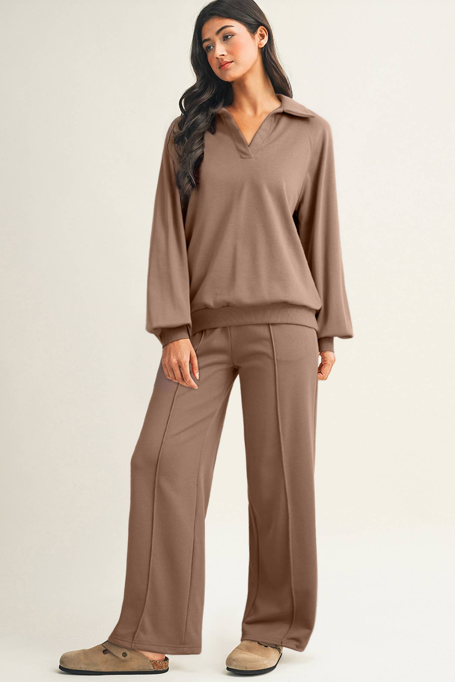 Little Daisy Closet - Wholesale Lounge Set - Women's - LDC Collar V Neck Pullover and Drawstring Sweatpants Set5