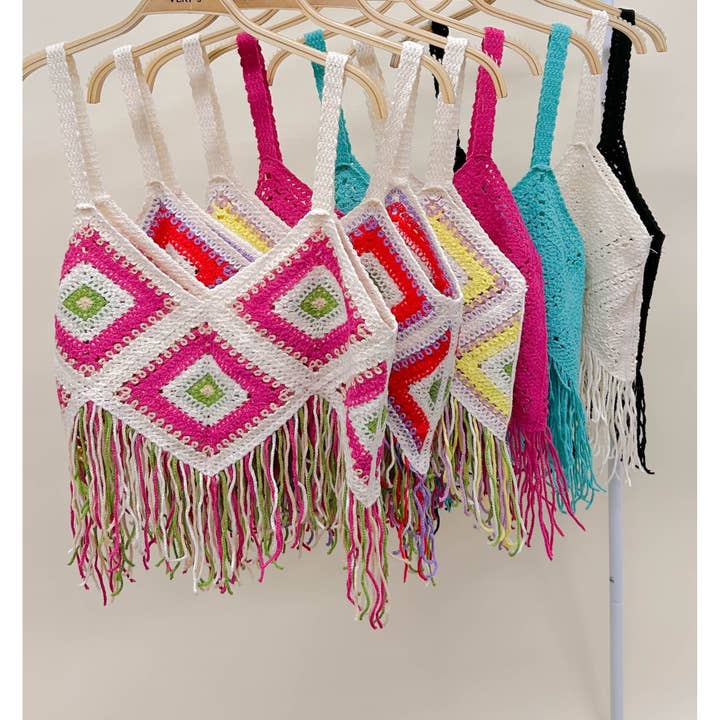 Fitted Crop Multi Color AND Solid Crochet Bustier Tank Top for wholesale by Apolline