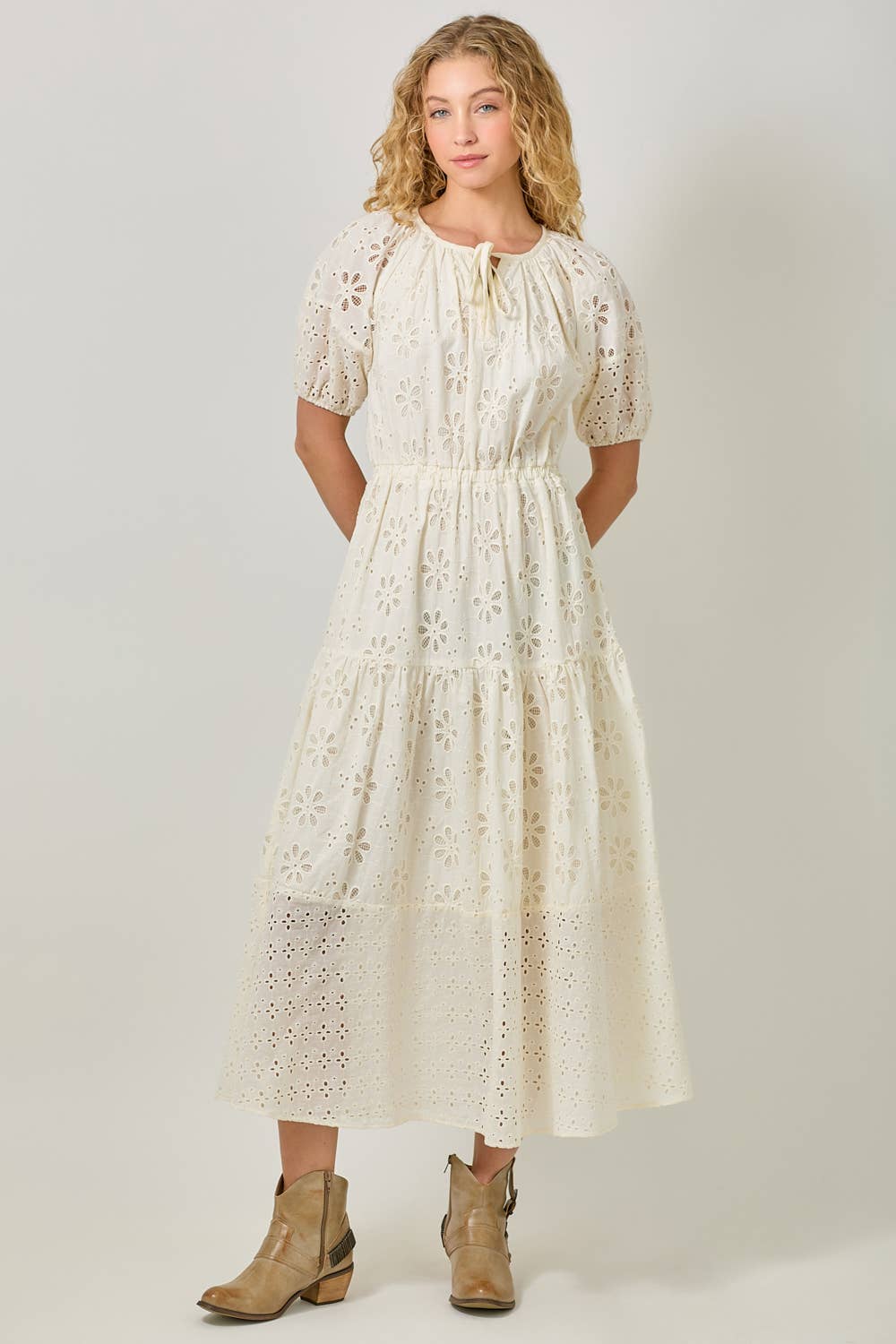 Mystree - Wholesale Dress - Women's - 61037 Puff Sleeve Tiered Eyelet Dress6