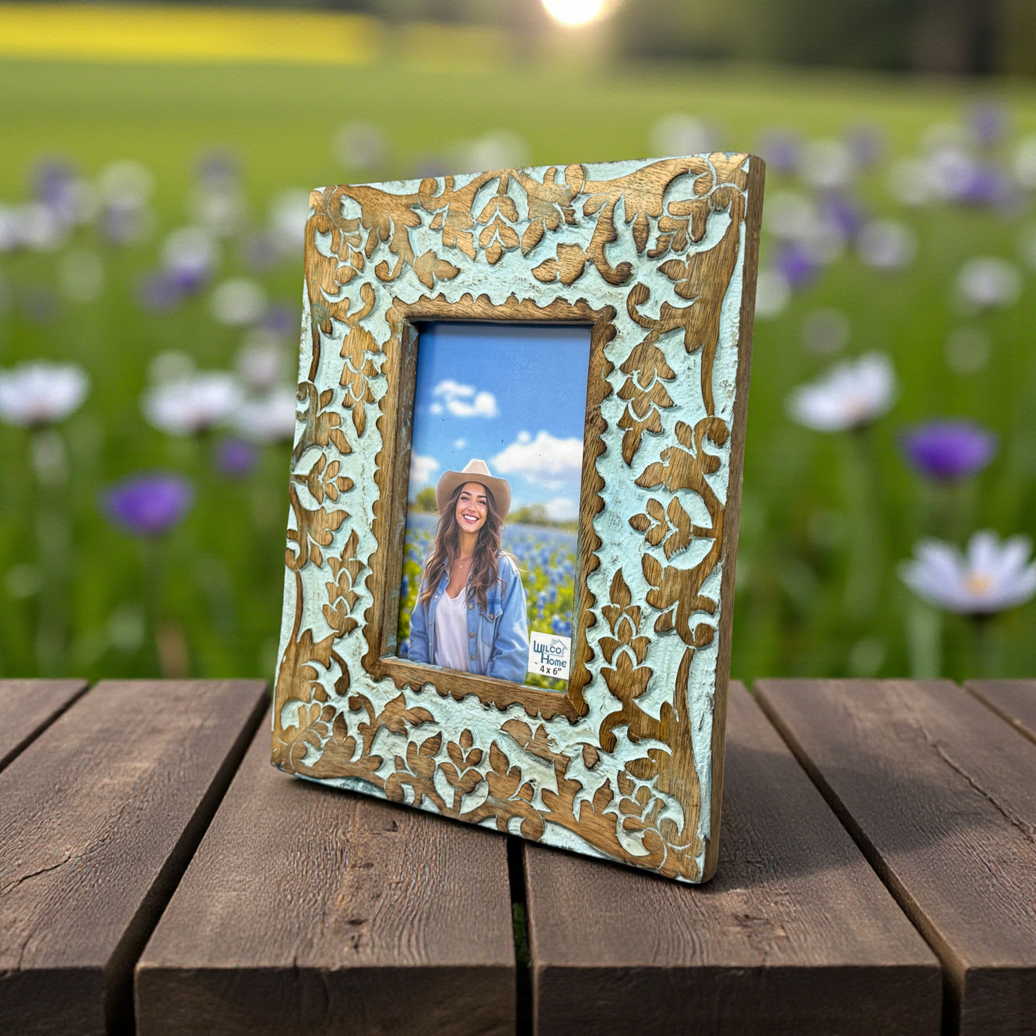 Wilco Home - Wholesale Picture Frame - Roman Hand-Carved Mango Wood Photo Frame-Celestial Blue 6